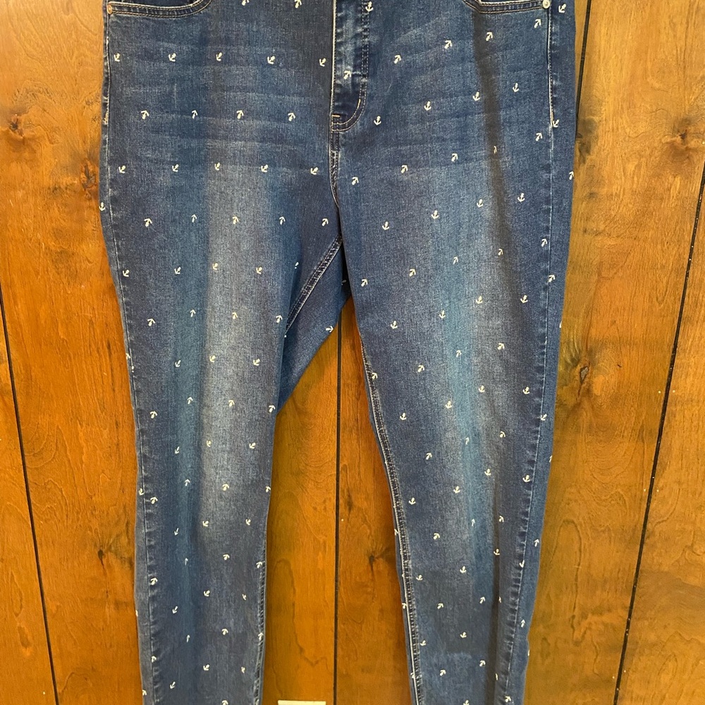 Tribal Women's Anchor Print Blue Skinny Jeans
